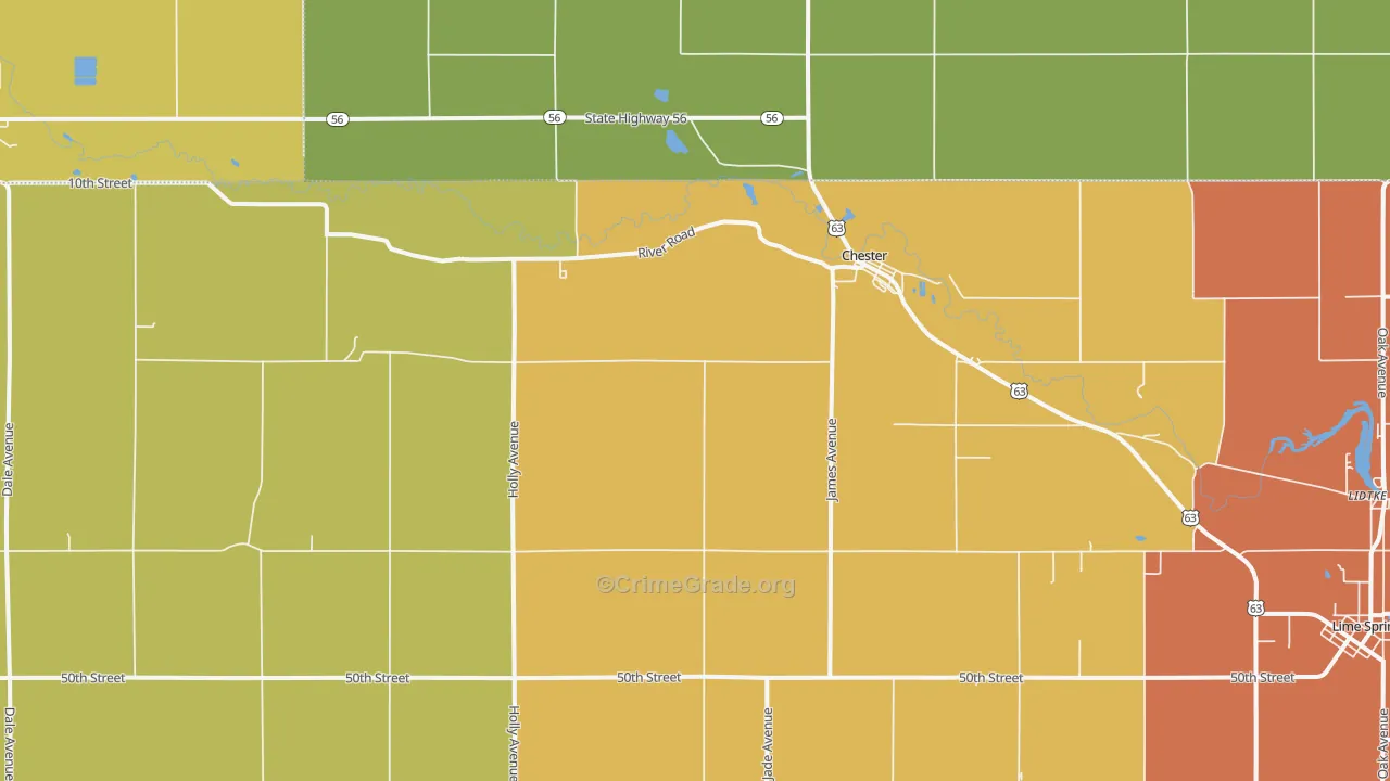 Chester, IA Map of Burglary Rates