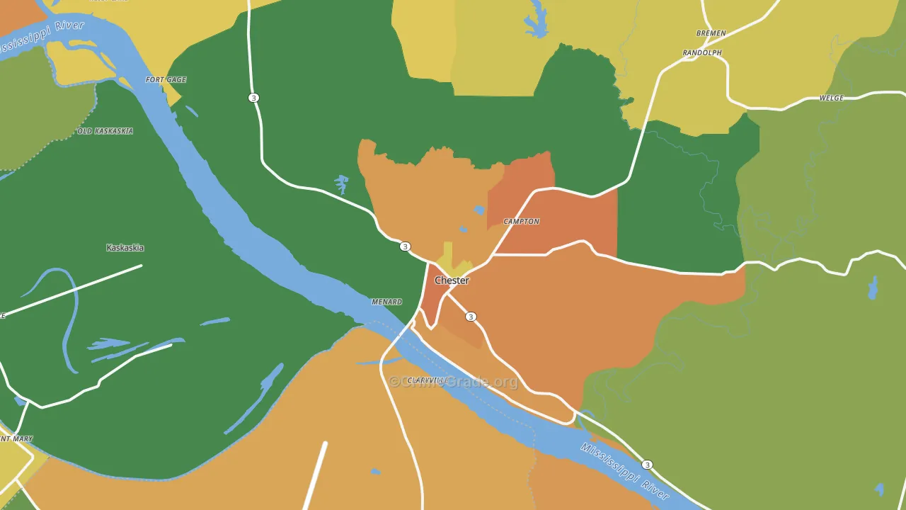 Chester, IL Map of Burglary Rates
