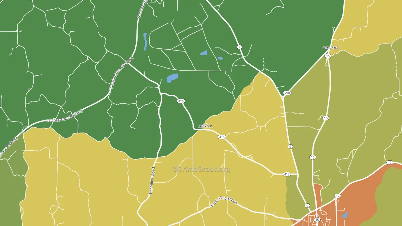Chester, MS Map of Burglary Rates