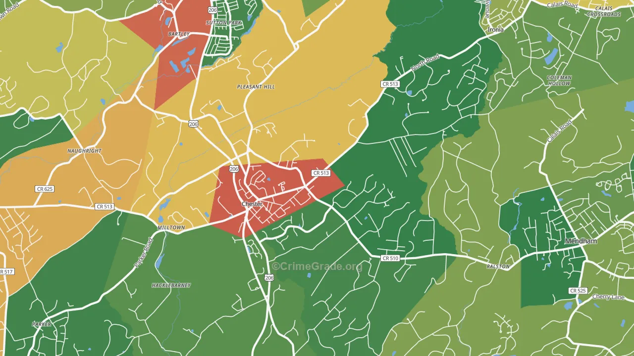 Chester, NJ Map of Burglary Rates