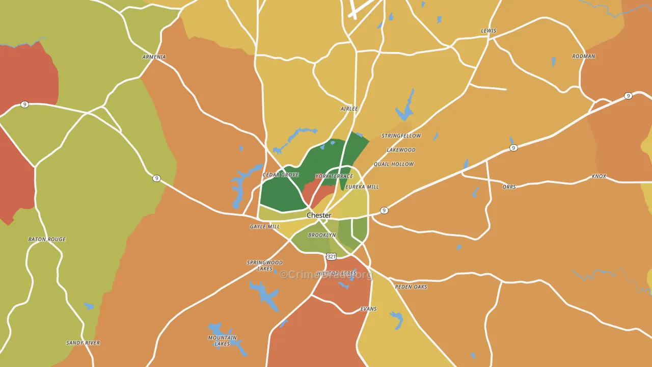 Chester, SC Map of Burglary Rates