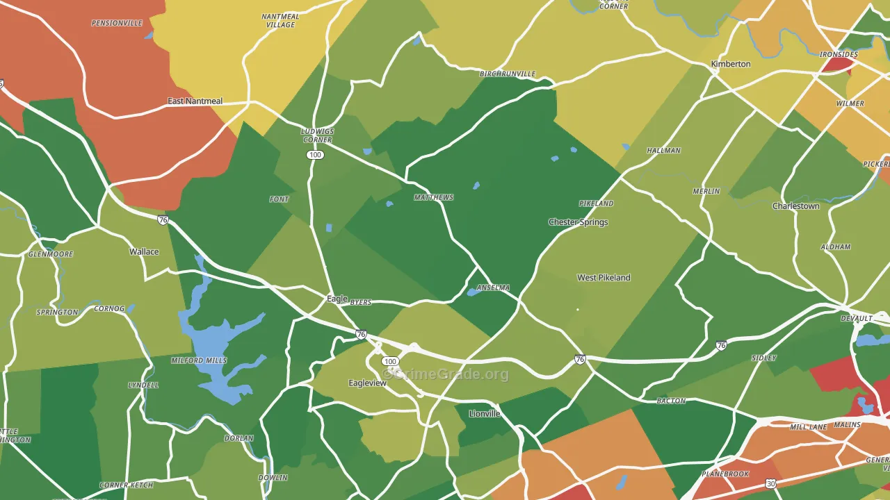 Chester Springs, PA Map of Burglary Rates