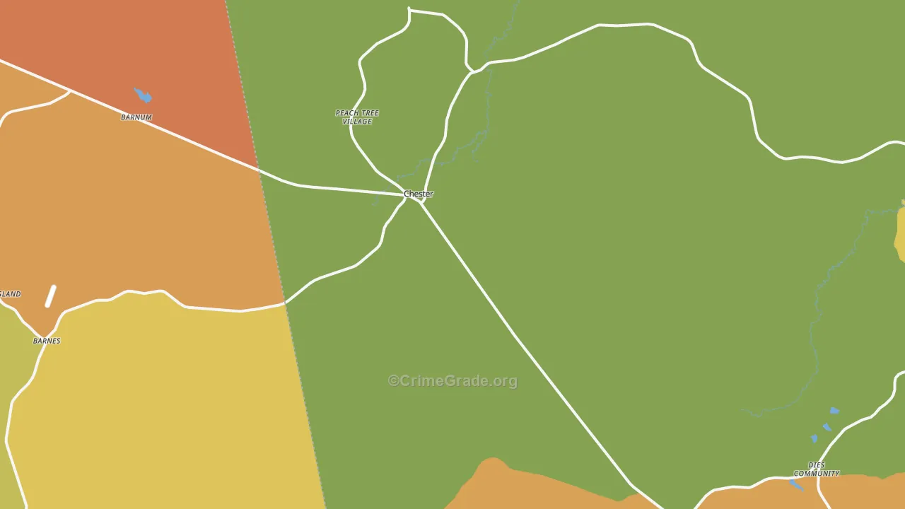 Chester, TX Map of Burglary Rates