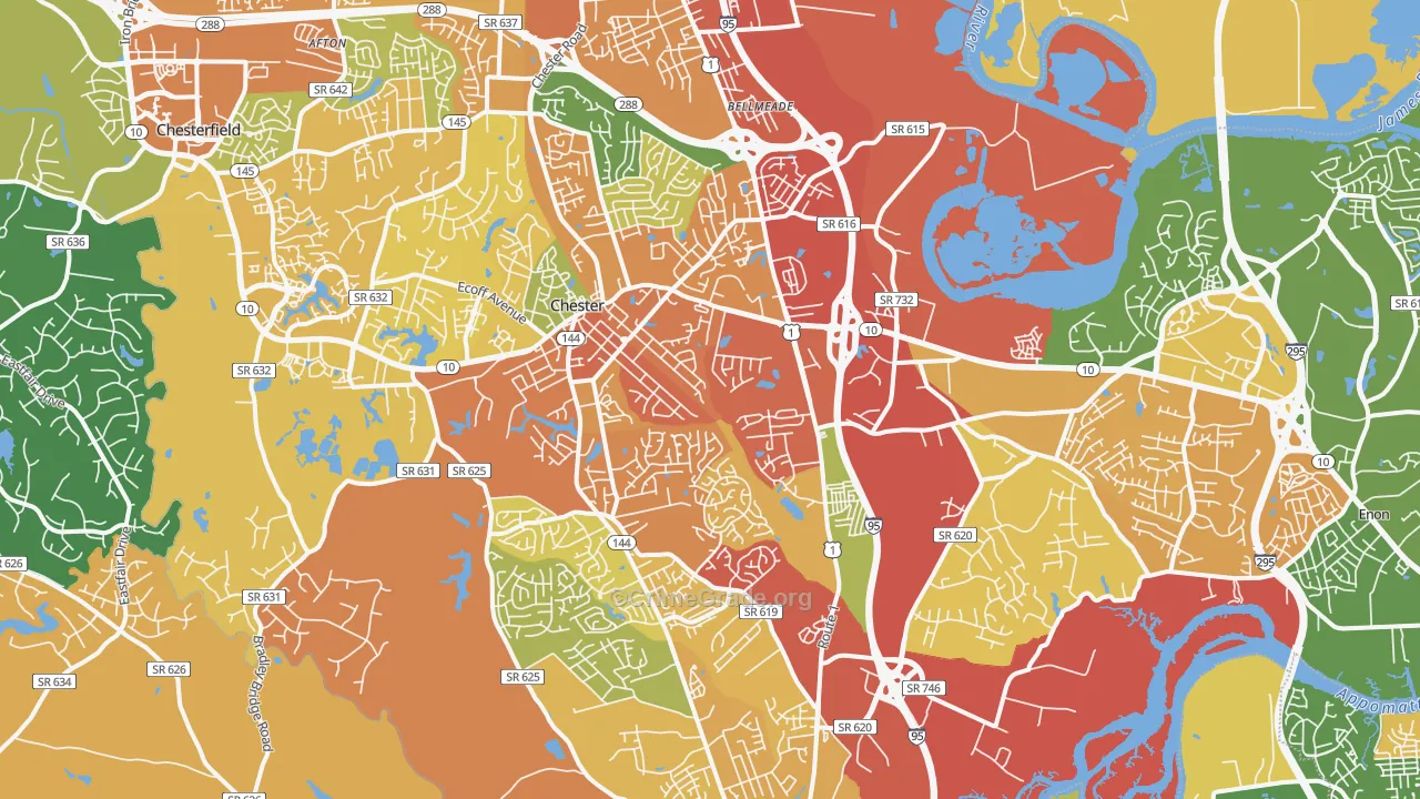 Chester, VA Map of Burglary Rates