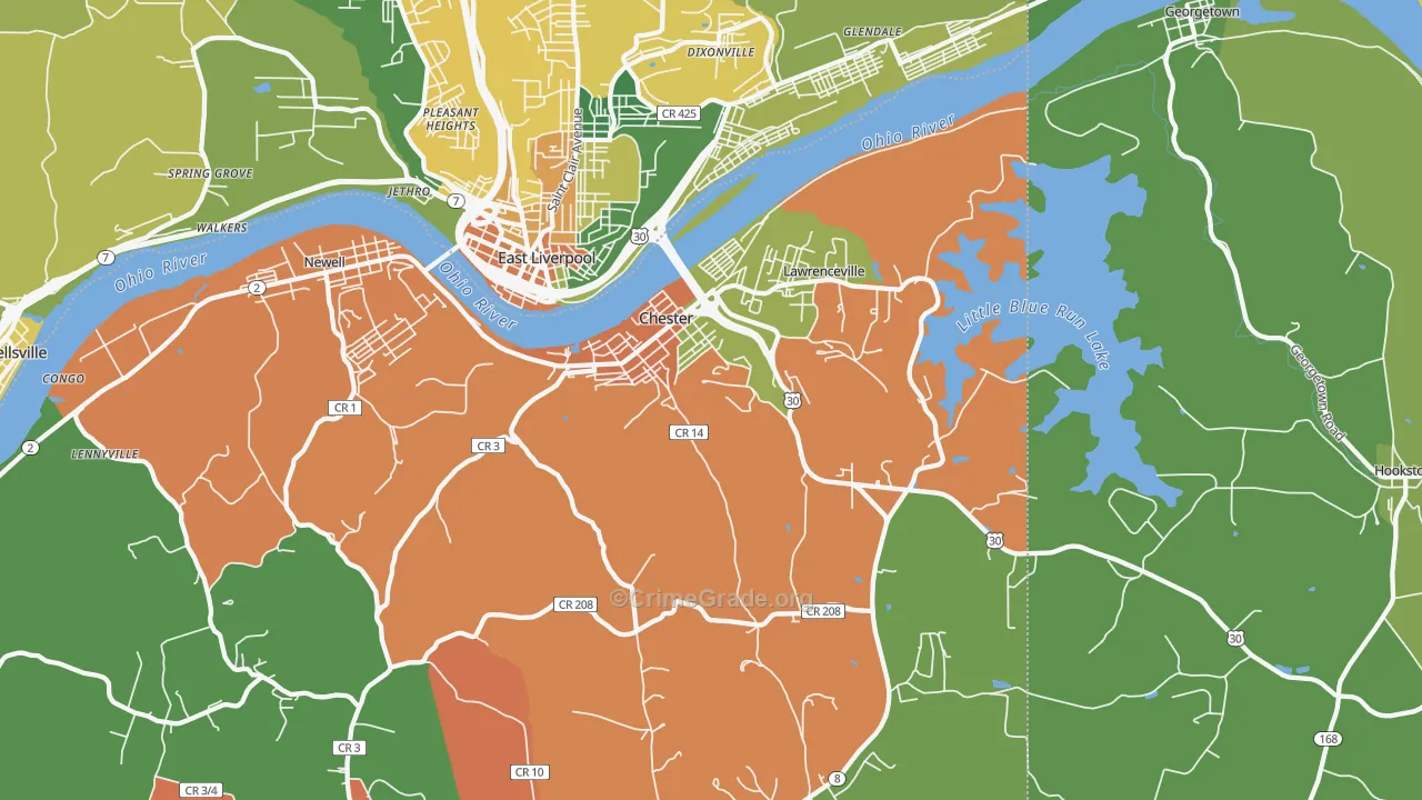 Chester, WV Map of Burglary Rates