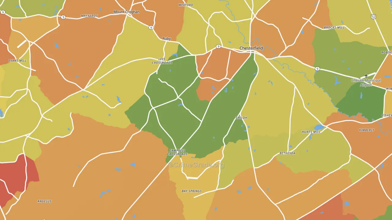 Chesterfield County, SC Map of Burglary Rates