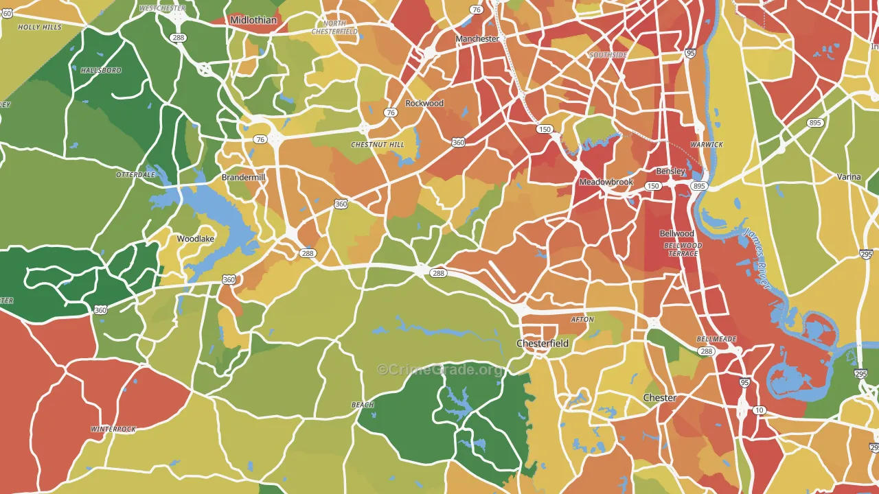 Chesterfield County, VA Map of Burglary Rates