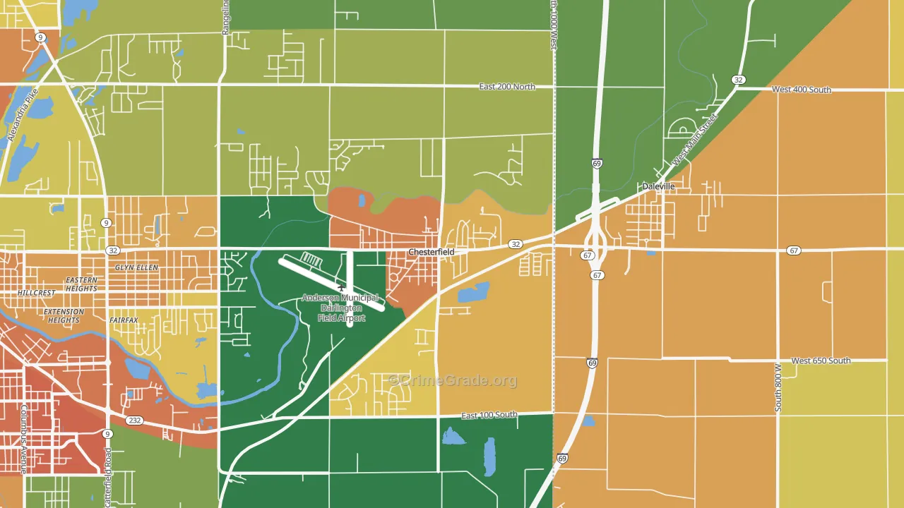 Chesterfield, IN Map of Burglary Rates