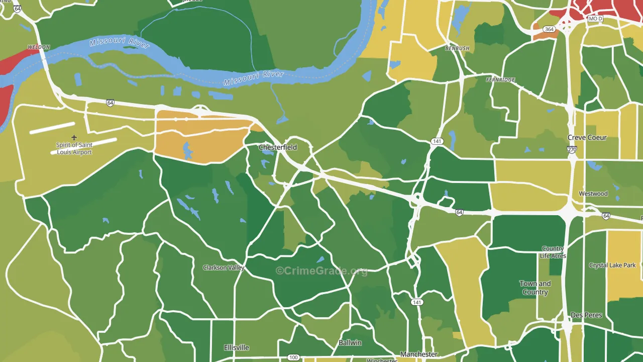 Chesterfield, MO Map of Burglary Rates
