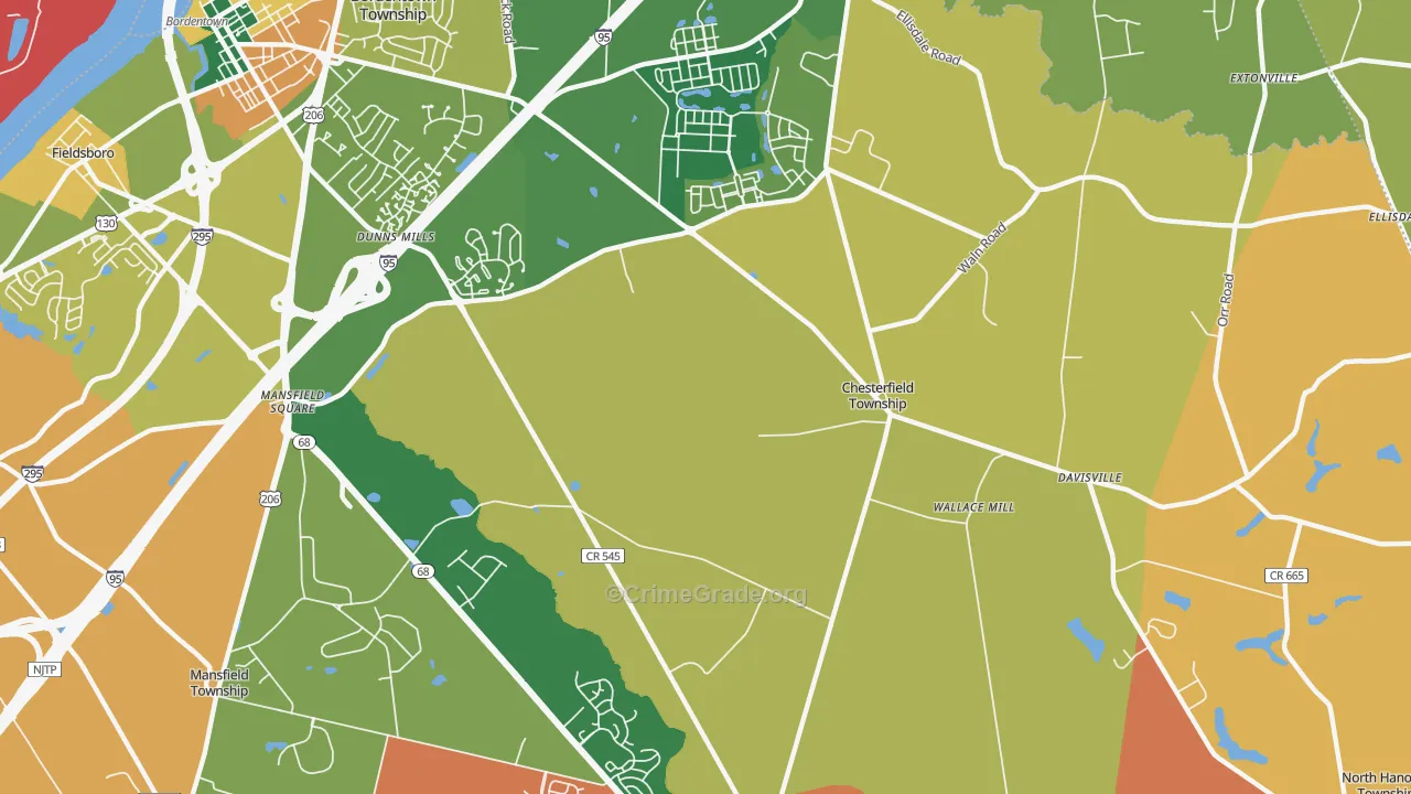 Chesterfield, NJ Map of Burglary Rates