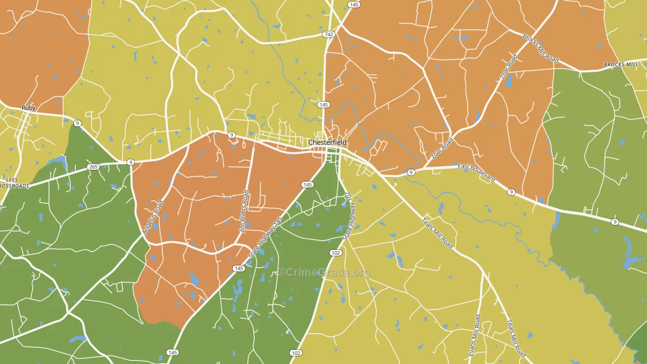 Chesterfield, SC Map of Burglary Rates
