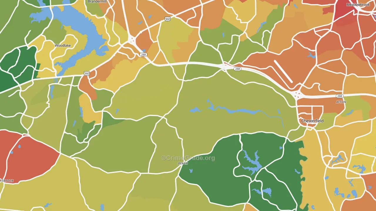 Chesterfield, VA Map of Burglary Rates