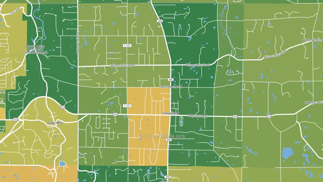 Chesterland, OH Map of Burglary Rates