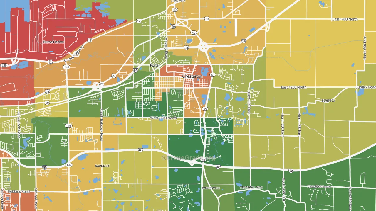 Chesterton, IN Map of Burglary Rates