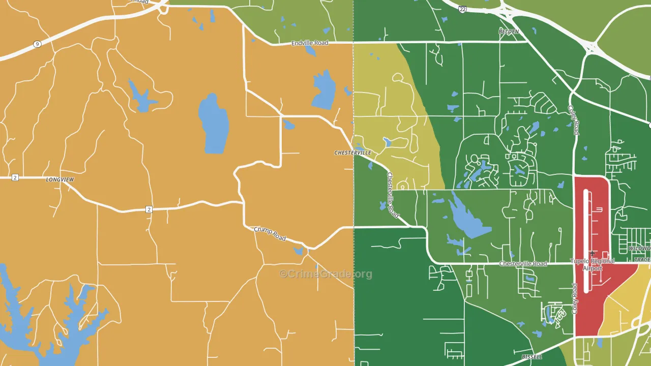 Chesterville, MS Map of Burglary Rates