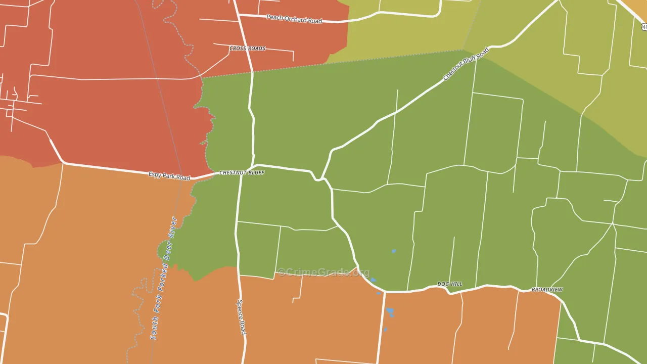 Chestnut Bluff, TN Map of Burglary Rates