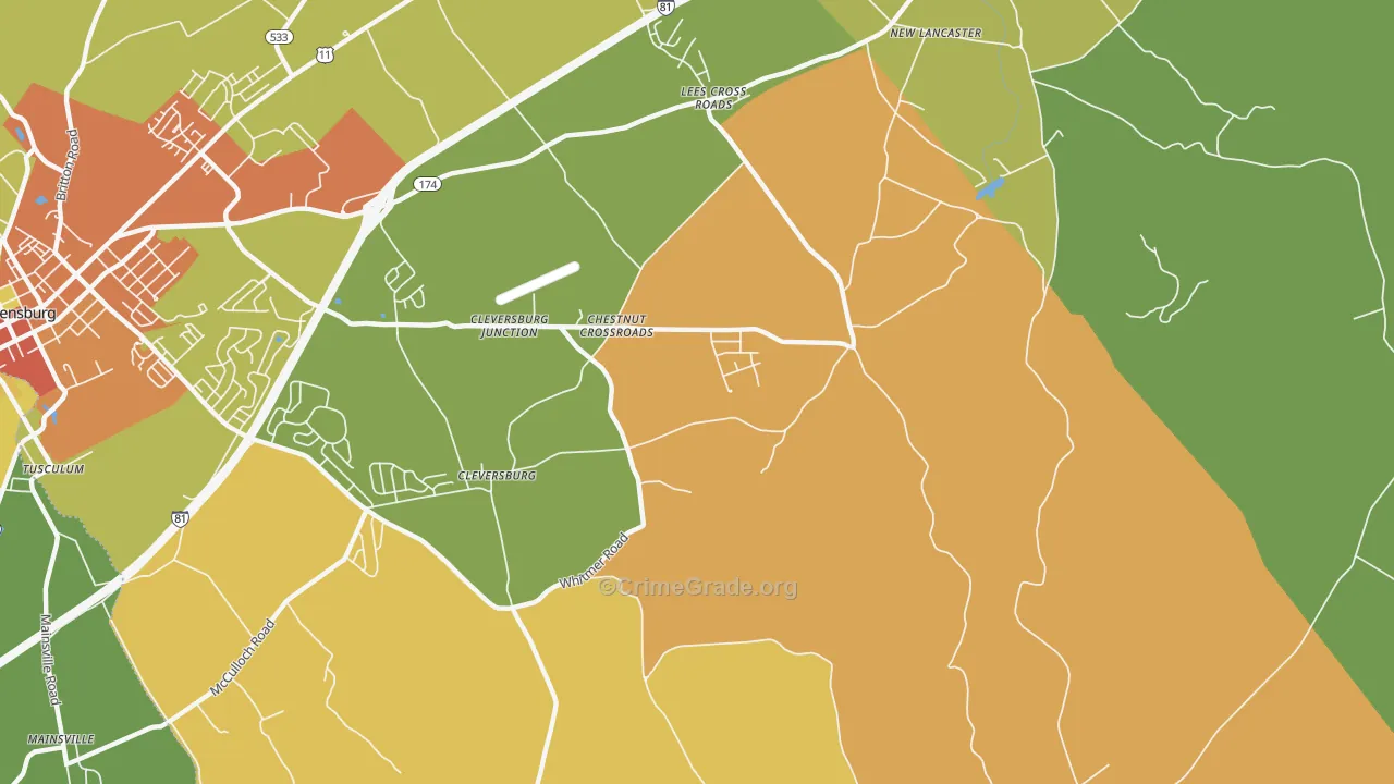 Chestnut Crossroads, PA Map of Burglary Rates