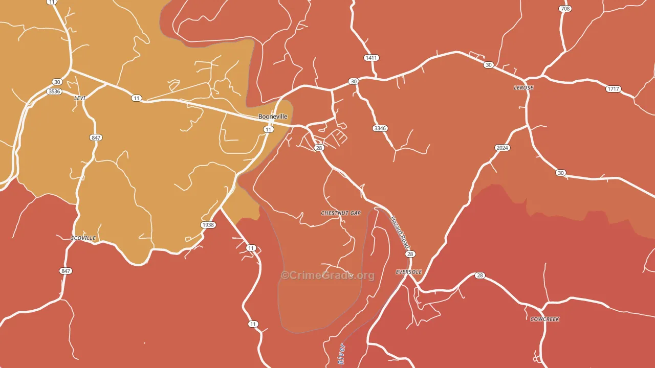 Chestnut Gap, KY Map of Burglary Rates