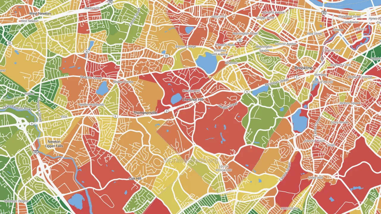 Chestnut Hill, MA Map of Burglary Rates