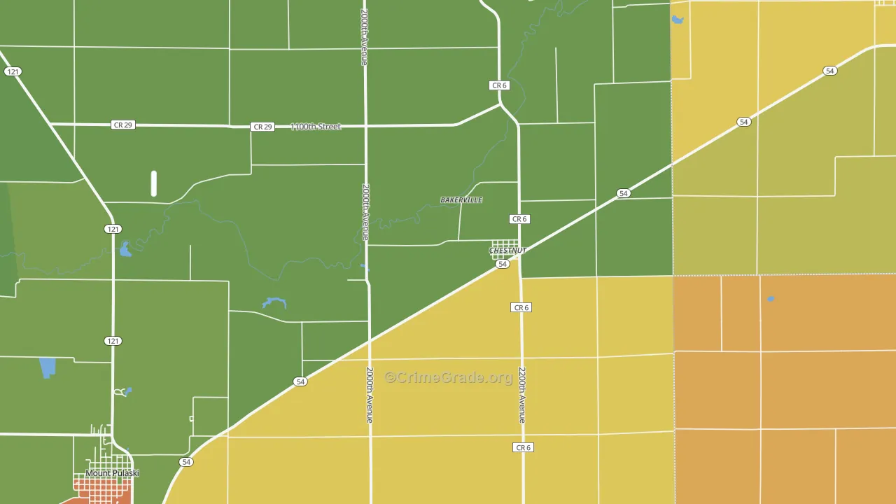 Chestnut, IL Map of Burglary Rates