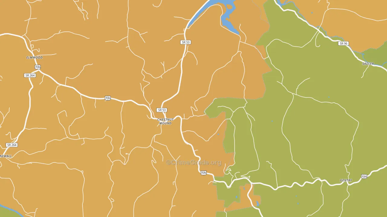 Chestnut Mound, TN Map of Burglary Rates