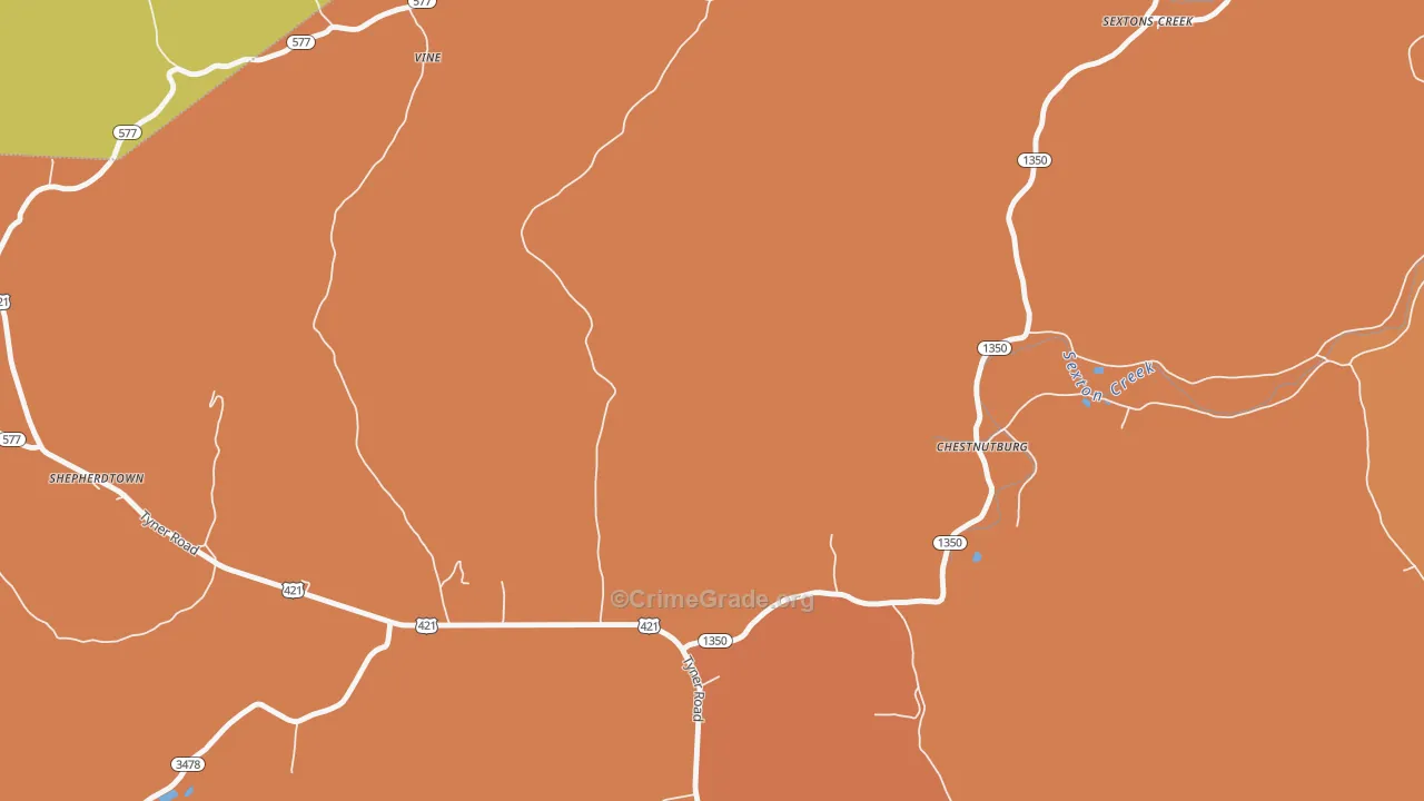 Chestnutburg, KY Map of Burglary Rates