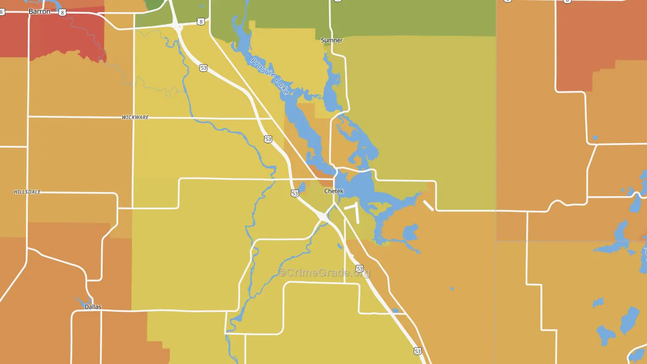 Chetek, WI Map of Burglary Rates