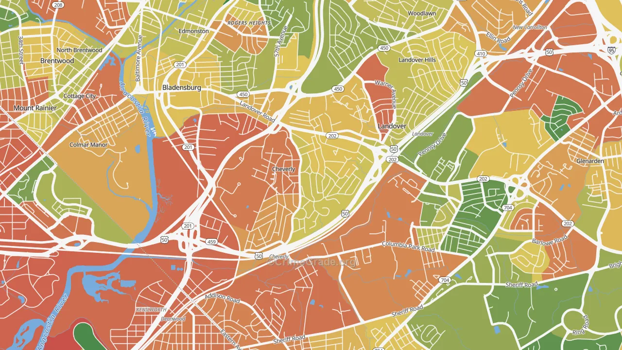 Cheverly, MD Map of Burglary Rates