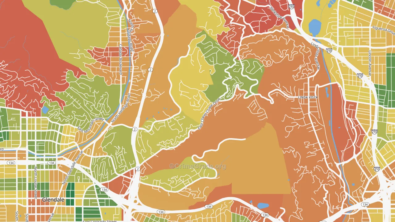 Chevy Chase, Glendale, CA Map of Burglary Rates