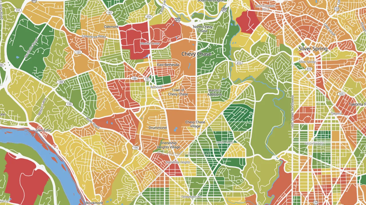 Chevy Chase, MD Map of Burglary Rates