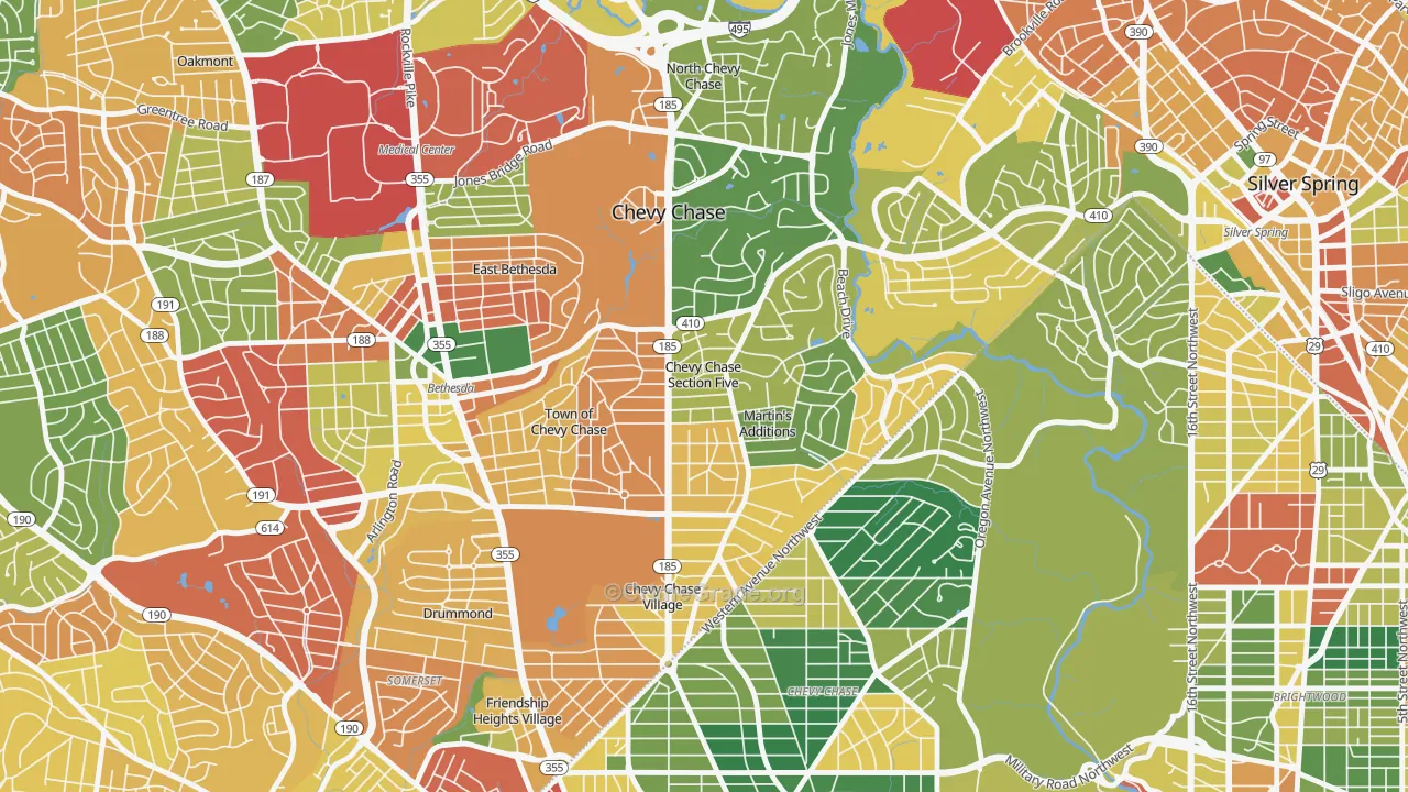 Chevy Chase Section Five, MD Map of Burglary Rates
