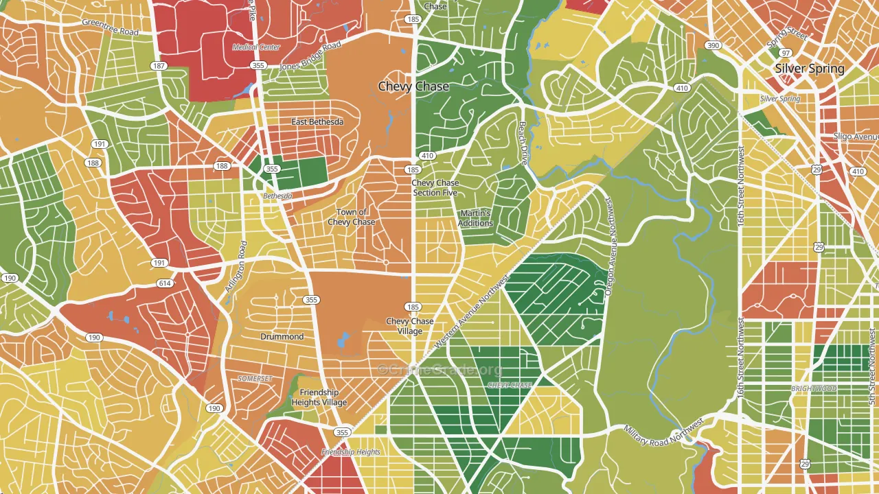 Chevy Chase Section Three, MD Map of Burglary Rates