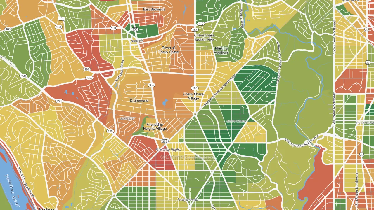 Chevy Chase Village, MD Map of Burglary Rates