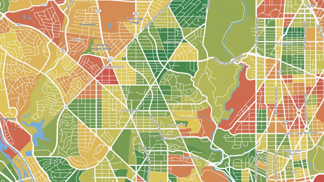 Chevy Chase, Washington, DC Map of Burglary Rates
