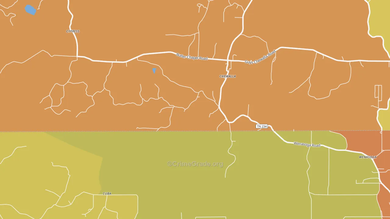 Chewalla, TN Map of Burglary Rates