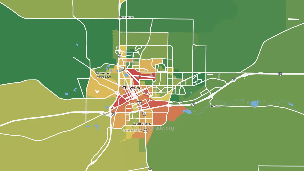 Cheyenne, WY Map of Burglary Rates
