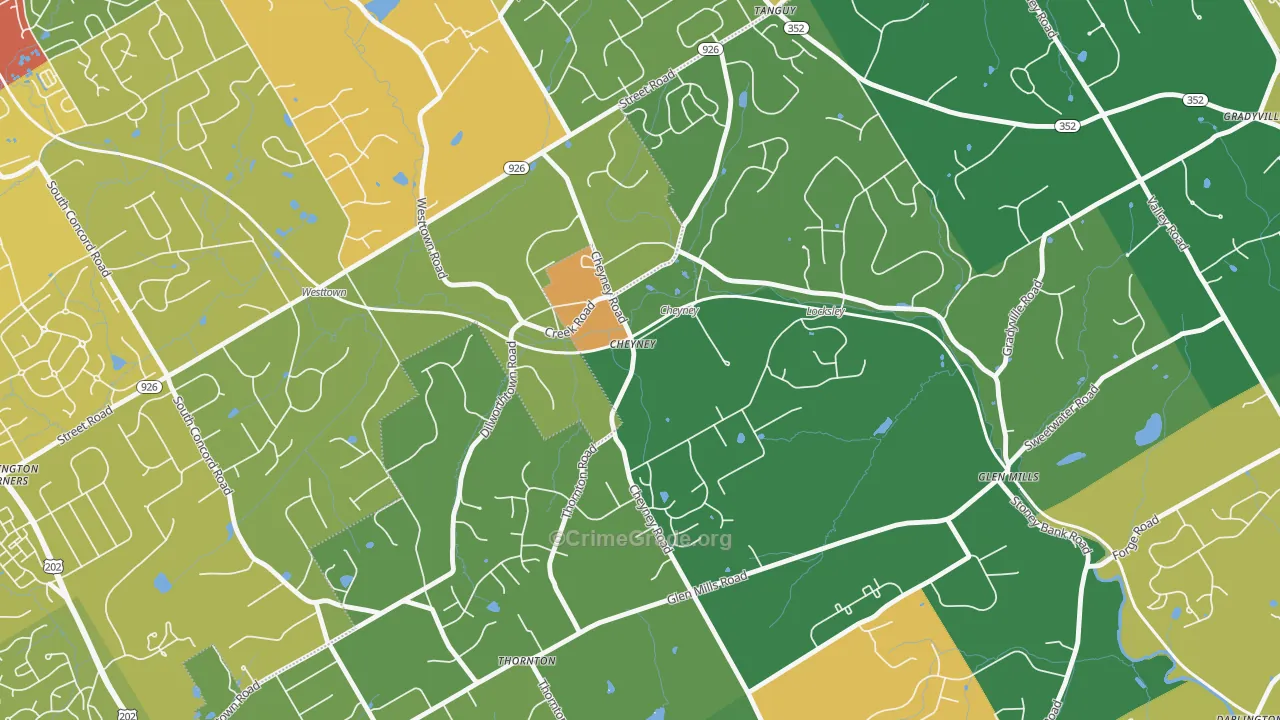 Cheyney, PA Map of Burglary Rates