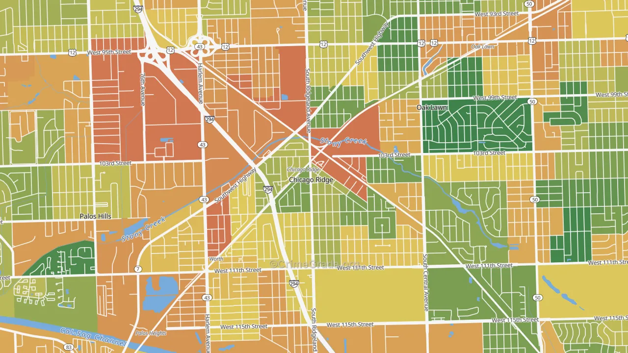 Chicago Ridge, IL Map of Burglary Rates