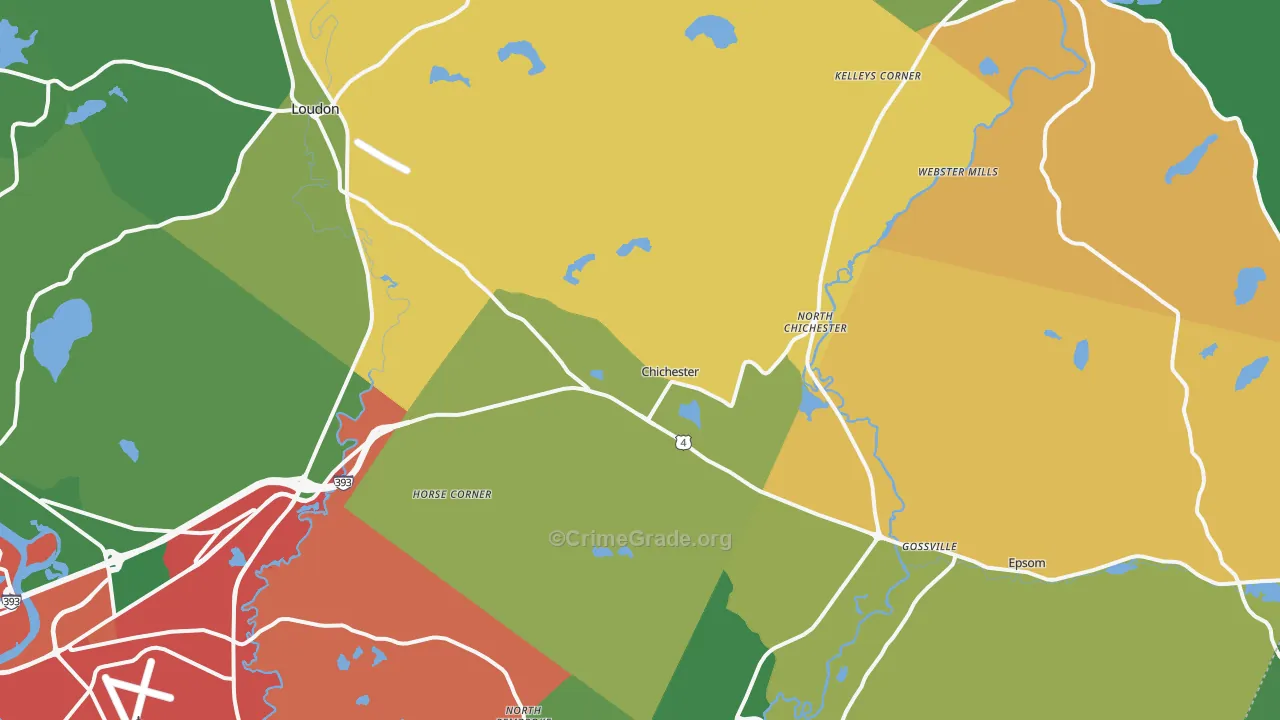 Chichester, NH Map of Burglary Rates