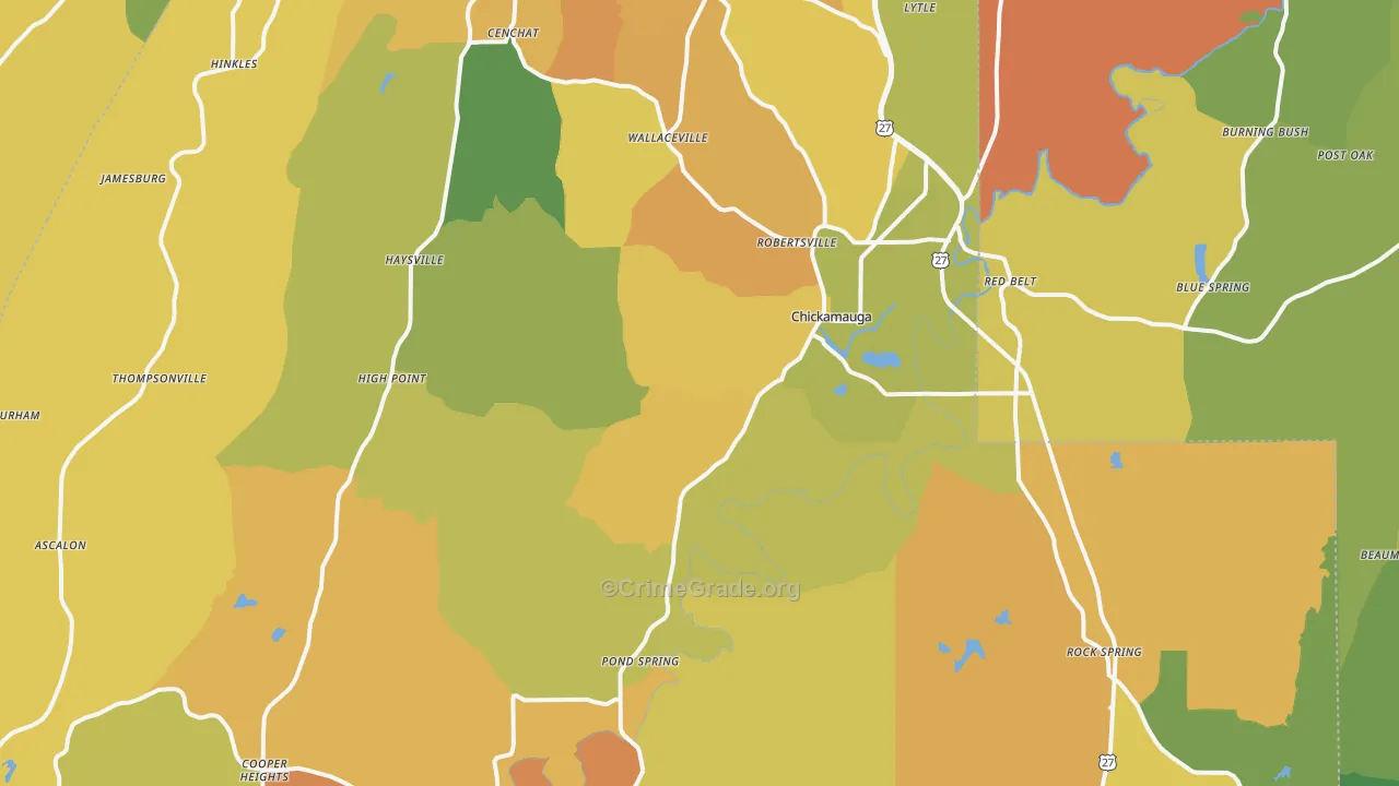Chickamauga, GA Map of Burglary Rates