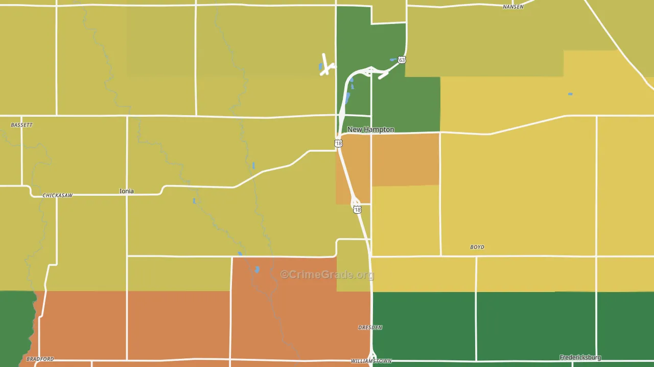 Chickasaw County, IA Map of Burglary Rates