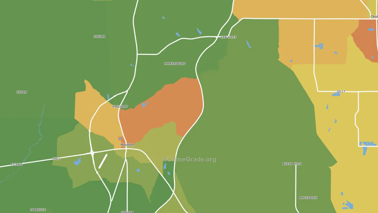 Chickasaw County, MS Map of Burglary Rates