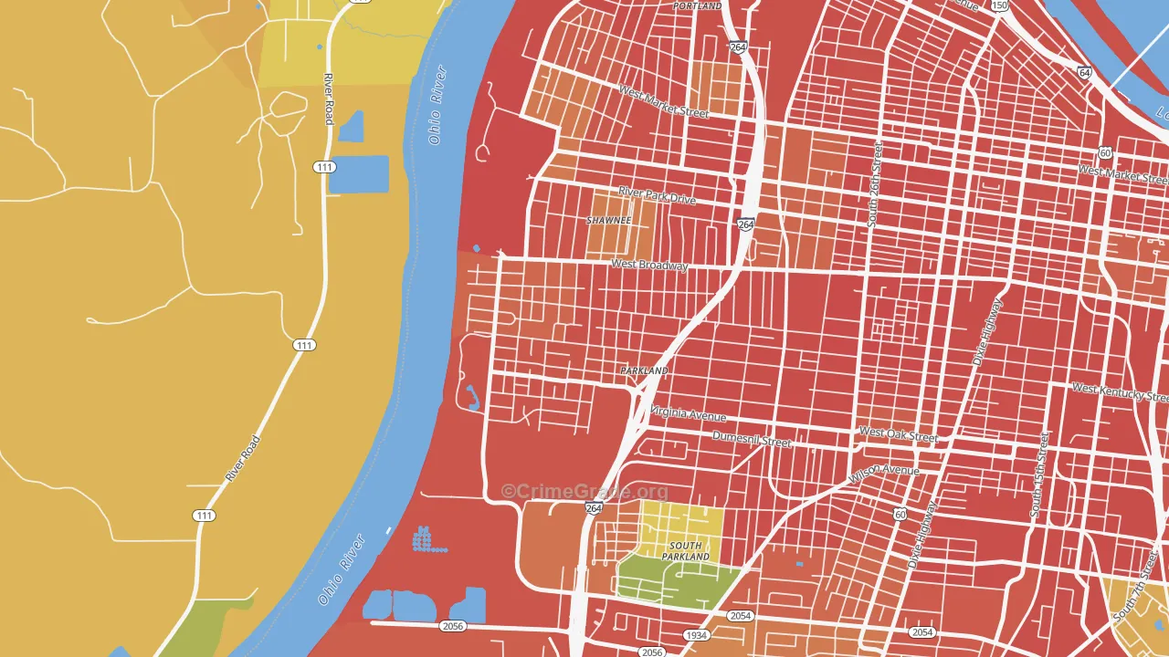 Chickasaw, Louisville, KY Map of Burglary Rates