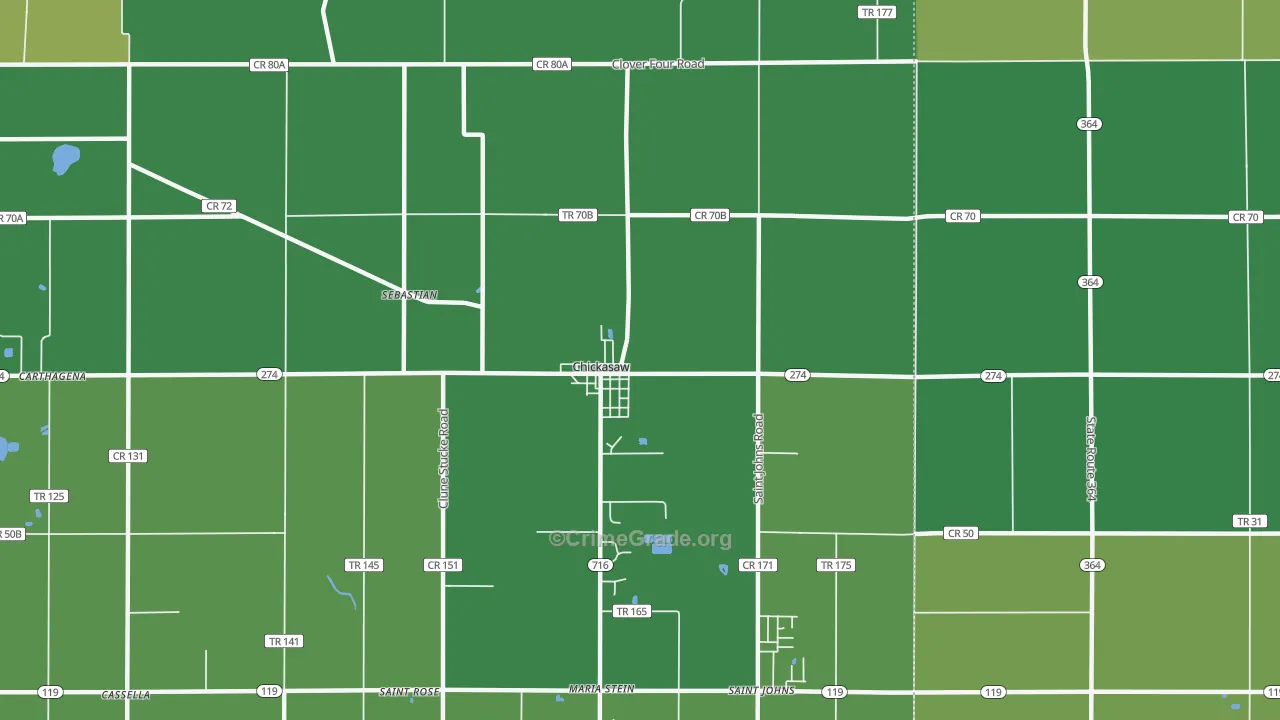 Chickasaw, OH Map of Burglary Rates
