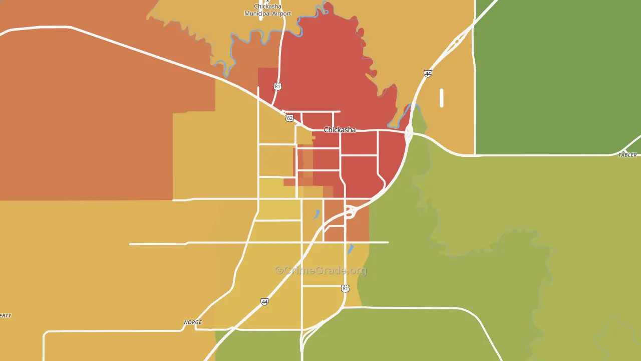 Chickasha, OK Map of Burglary Rates
