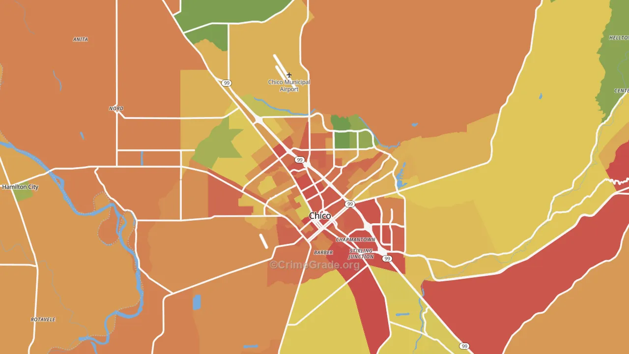 Chico, CA Map of Burglary Rates