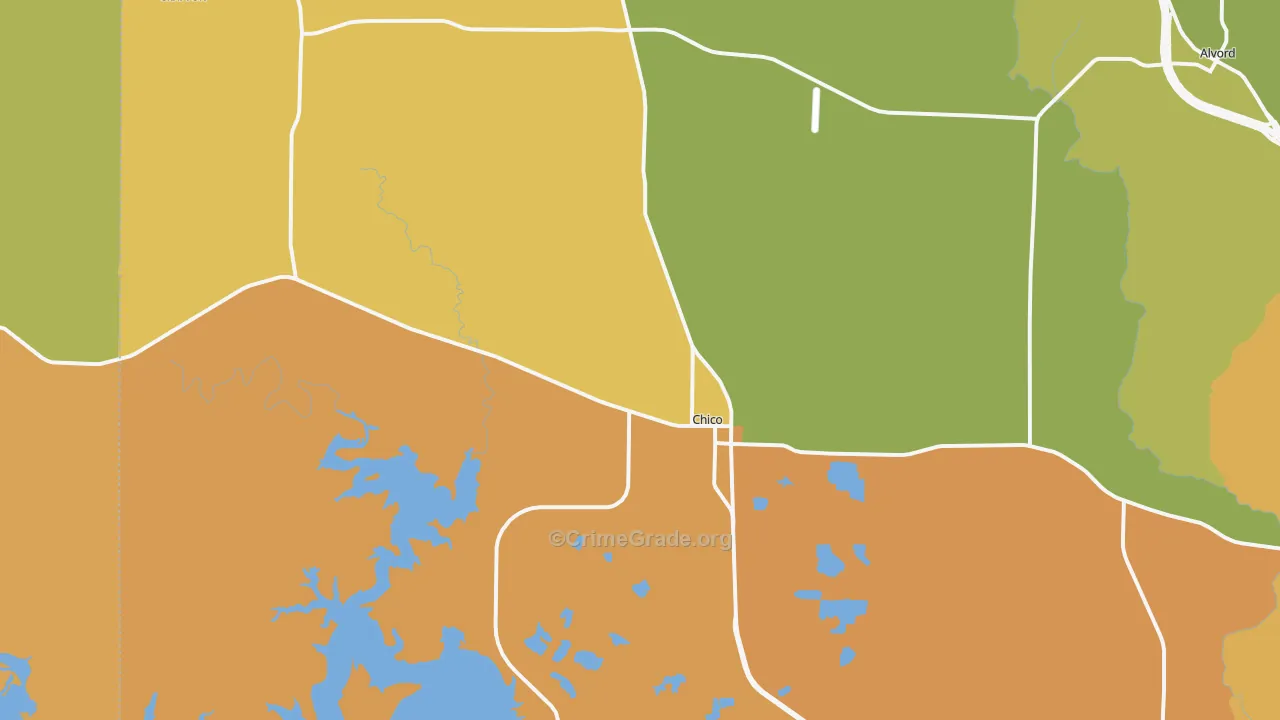 Chico, TX Map of Burglary Rates
