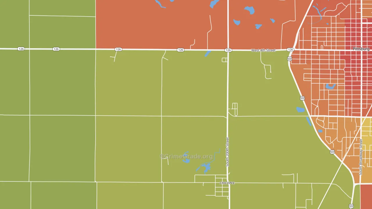 Chicopee, KS Map of Burglary Rates