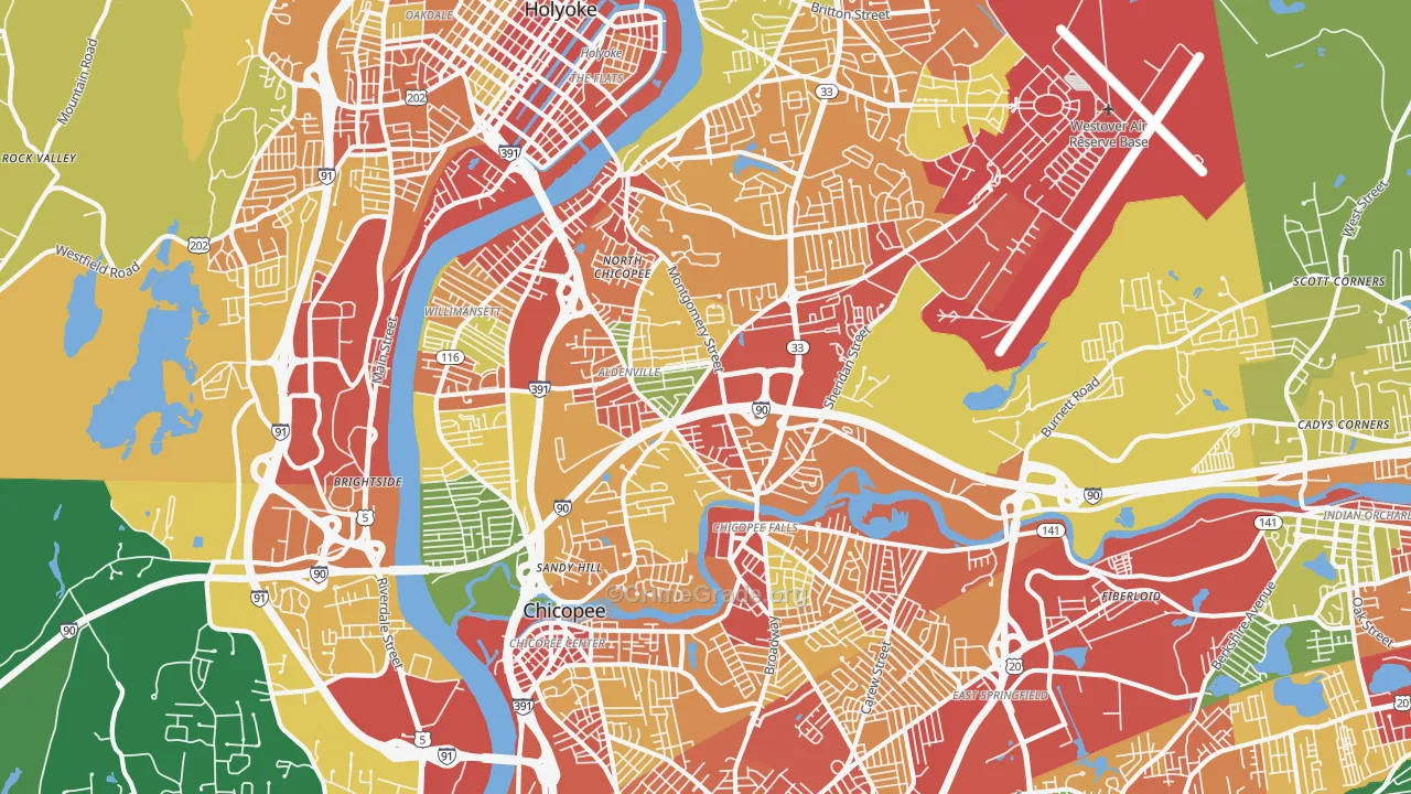 Chicopee, MA Map of Burglary Rates