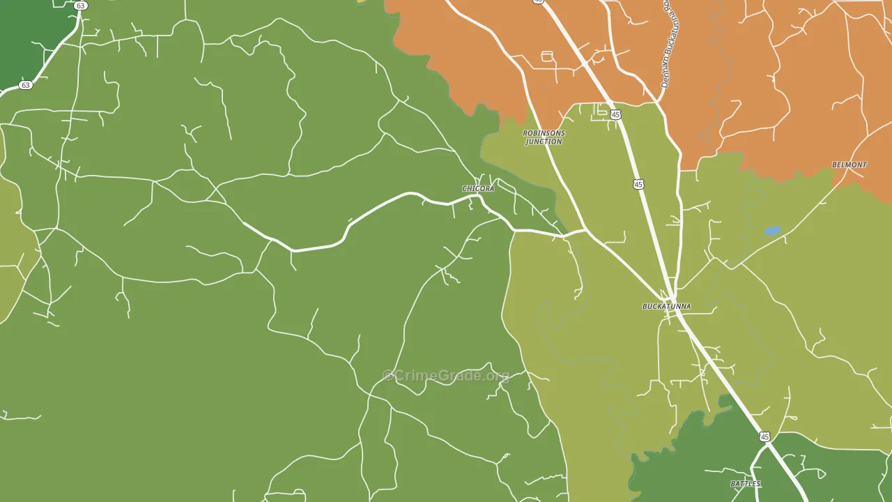 Chicora, MS Map of Burglary Rates